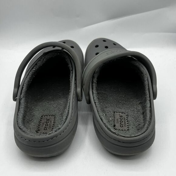 Crocs Dual Comfort Classic Lined Clogs Mens 7 Gray Casual Mules Faux Fur Shoes - Picture 8 of 12